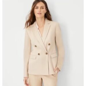 NWT Long Double Breasted Blazer in Herringbone Linen Blend Size 2 Ann Taylor